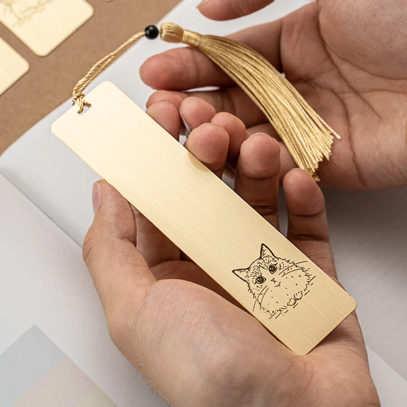 Golden Cute Cat Metal Bookmark With Tassel And Custom Logo,Gold Plated Funny Promotional Brass Bookmark Metal,Boxed Bookmark