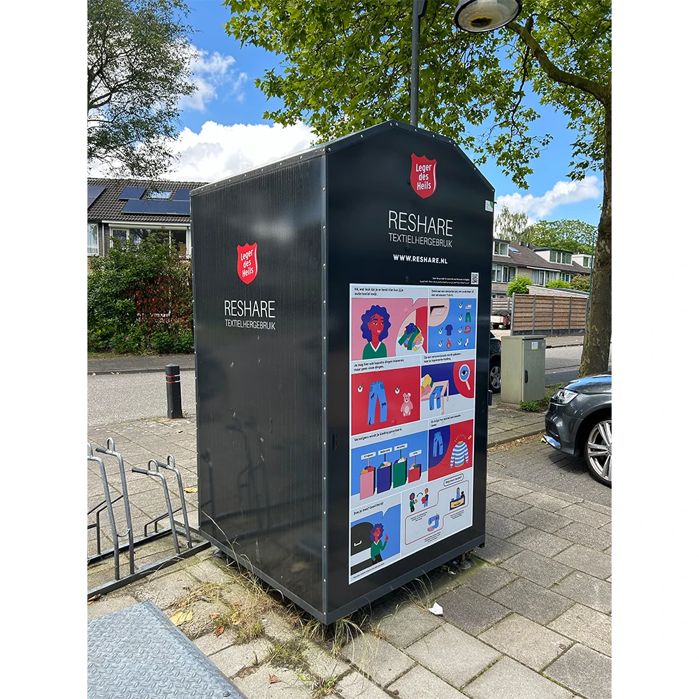 Weatherproof Powder-Coated Galvanized Steel Storage Bucket Standing Garbage Bin for Charity Books Clothing Recycling Donation