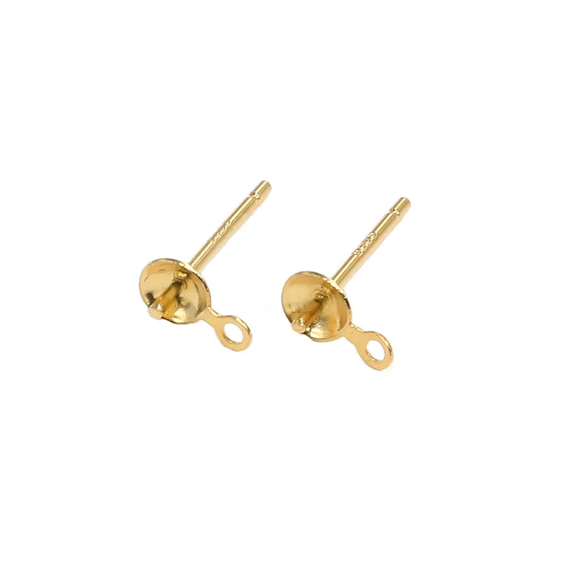 925 Sterling Silver Concave Pearl Stud Earrings Handmade DIY Jewelry Findings with Hollow Support and Pin Bead Tray Accessories