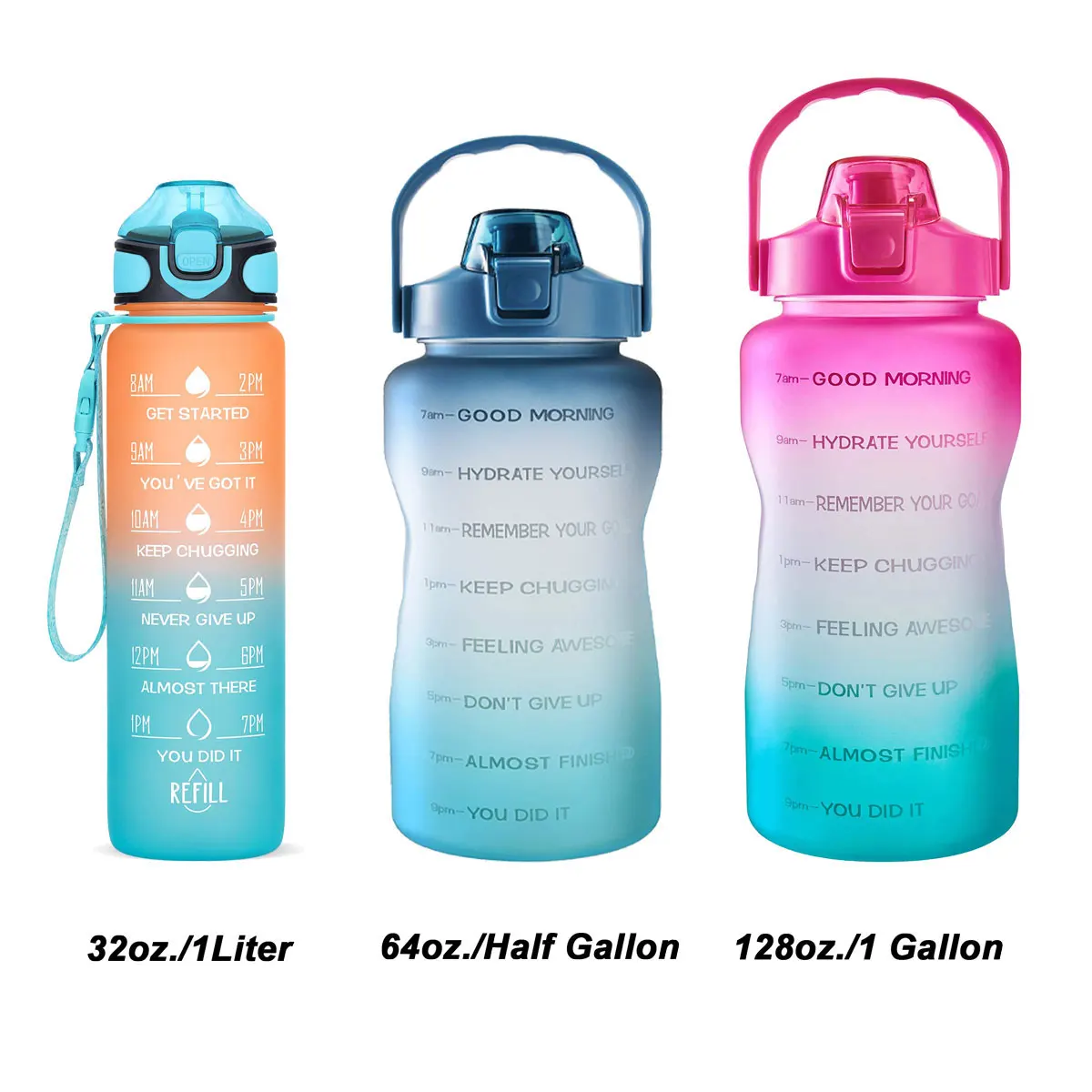 Hot 3 In 1 Set Bottle Motivational Water Bottles Sports Plastic Water Bottles Wholesale With Straw for students, adults