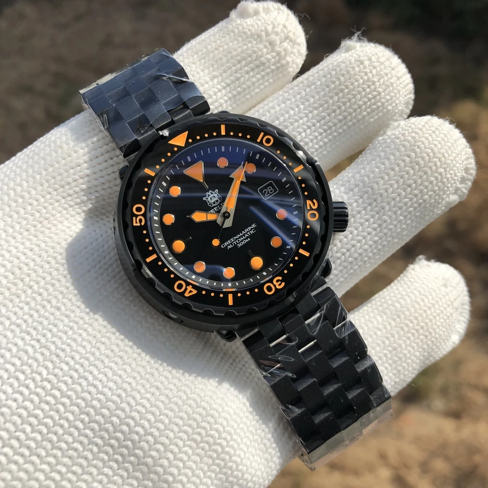  Новое поступление часов Steeldive! SD1975XT японского часового механизма NH35 300 м водонепроницаемый PVD Черный дверные ручки из нержавеющей стали Красный светящиеся часы
