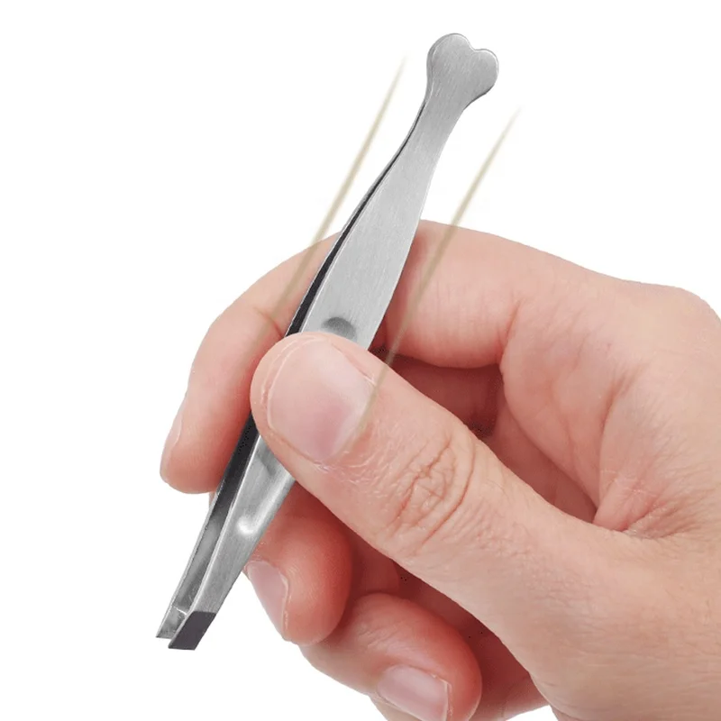 Heart Shaped Stainless Steel Eyebrow Tweezers Flat and Slanted Tip Hair Clip for Beauty False Eyelash Use