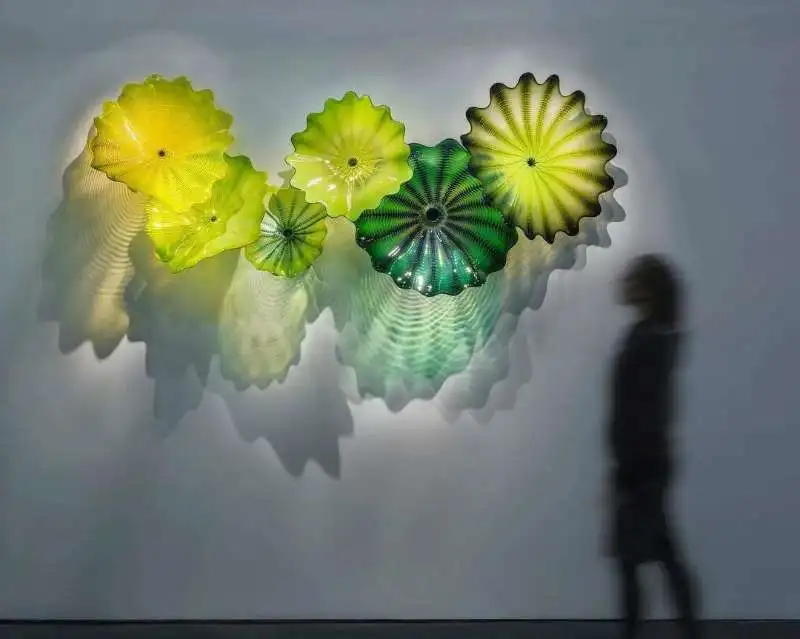 Luxury Handicraft Murano Glass Plates in Green Yellow Cheap Art Modern Wall Decoration