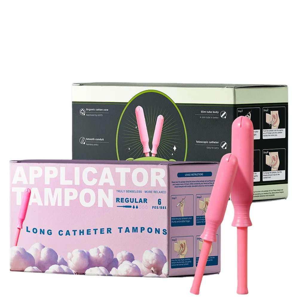 OEM private label wholesale sanitary disposable organic cotton tampons with PLA applicator  for use