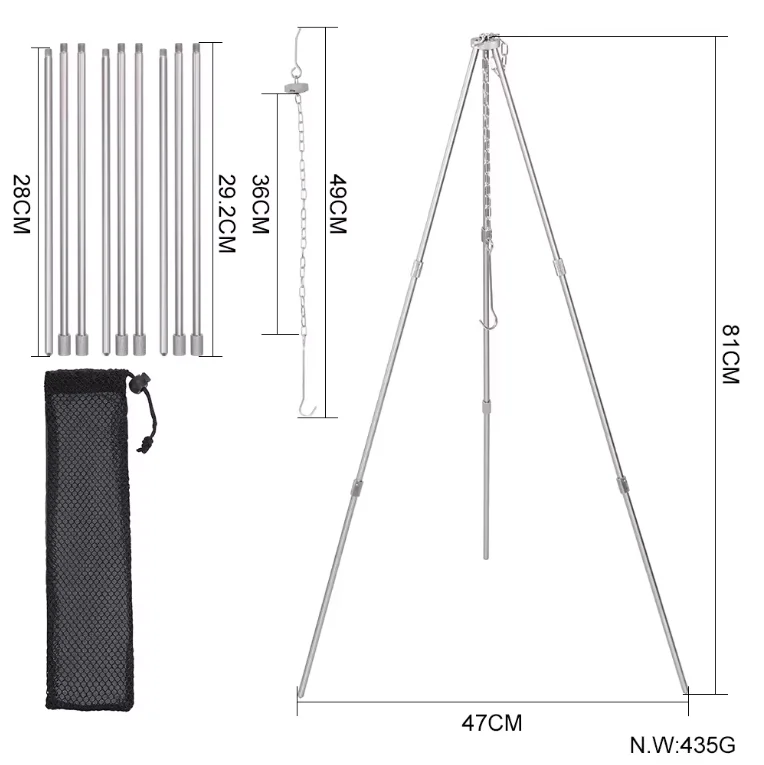 YAMA Outdoor Aluminum Hanging Stove Fire Triangle Bracket Picnic BBQ Cooking stove Tripod Pot Grill Stand Holder for  Camping