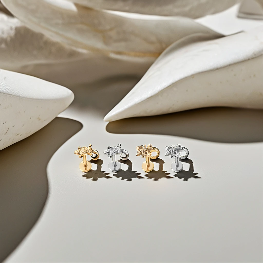 Fuxuan  Implant Titanium Threaded Fish End Nose Body Jewelry Helix Tragus Cartilage Piercing Earrings Wholesale