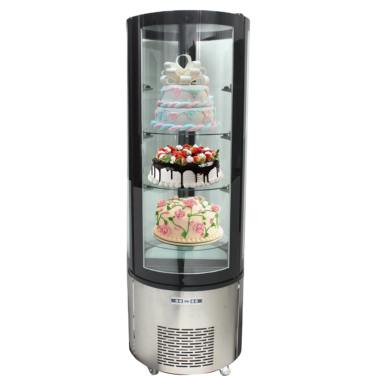 72L Rotating Showcase Glass Cake Cold Display Table Top Baking Cake Display Stand with Cover