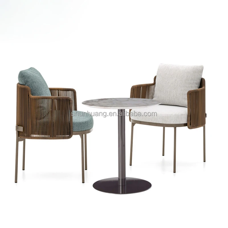 All weather webbing garden furniture outdoor rope dining set with wooden table