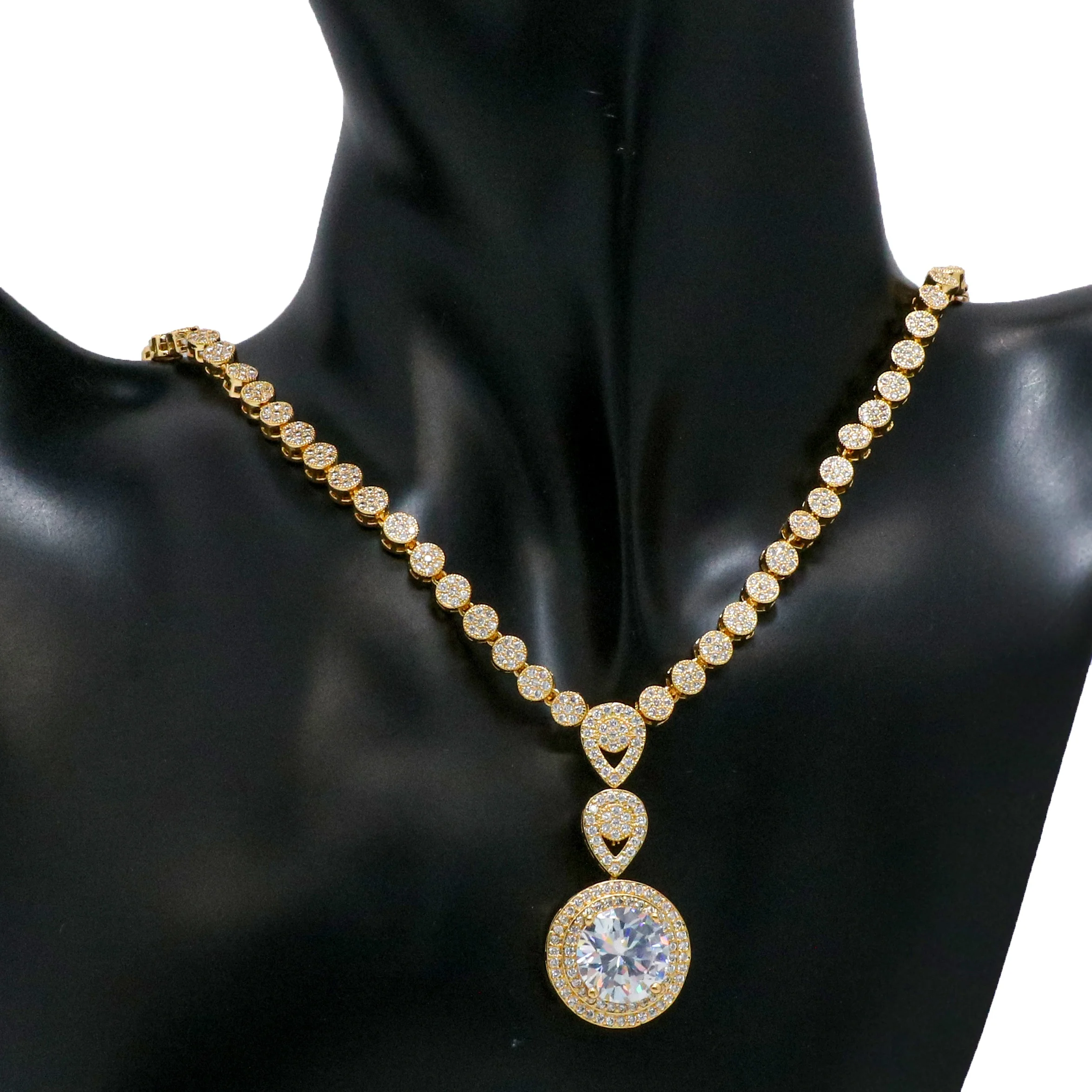 2020 New Design Fashion 24k Gold Plated AAA Zircon White Crystal  Evening Dress Wedding accessories Bridal jewelry Sets