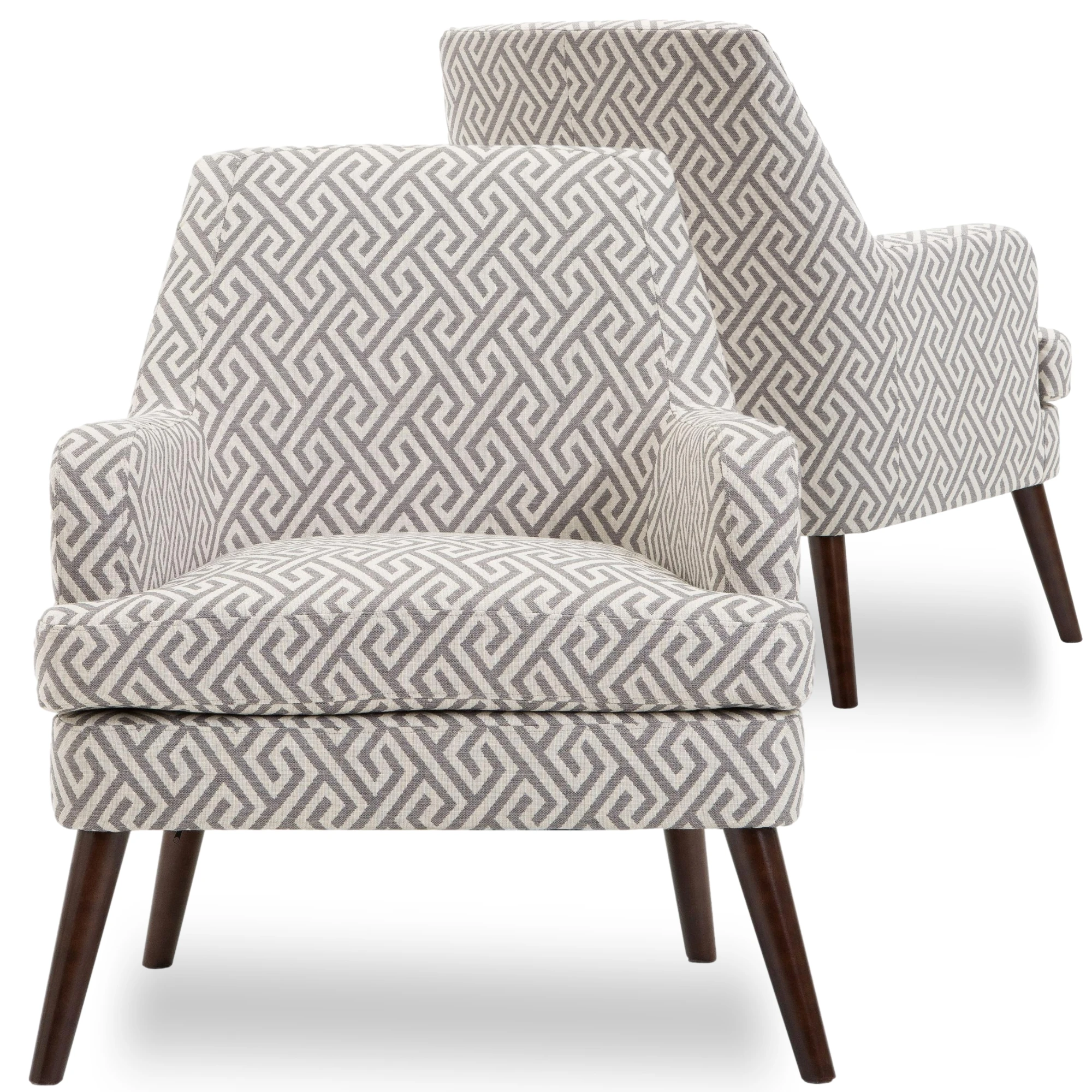 Comfortable Gray Fabric Upholstered Living Room Solid Wood Accent Chair