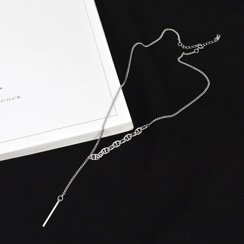 Kingcome Light Luxury Cool Wind Necklaces Personality Heavy Industry 1 Word Tassel S925 Sterling Silver Necklace