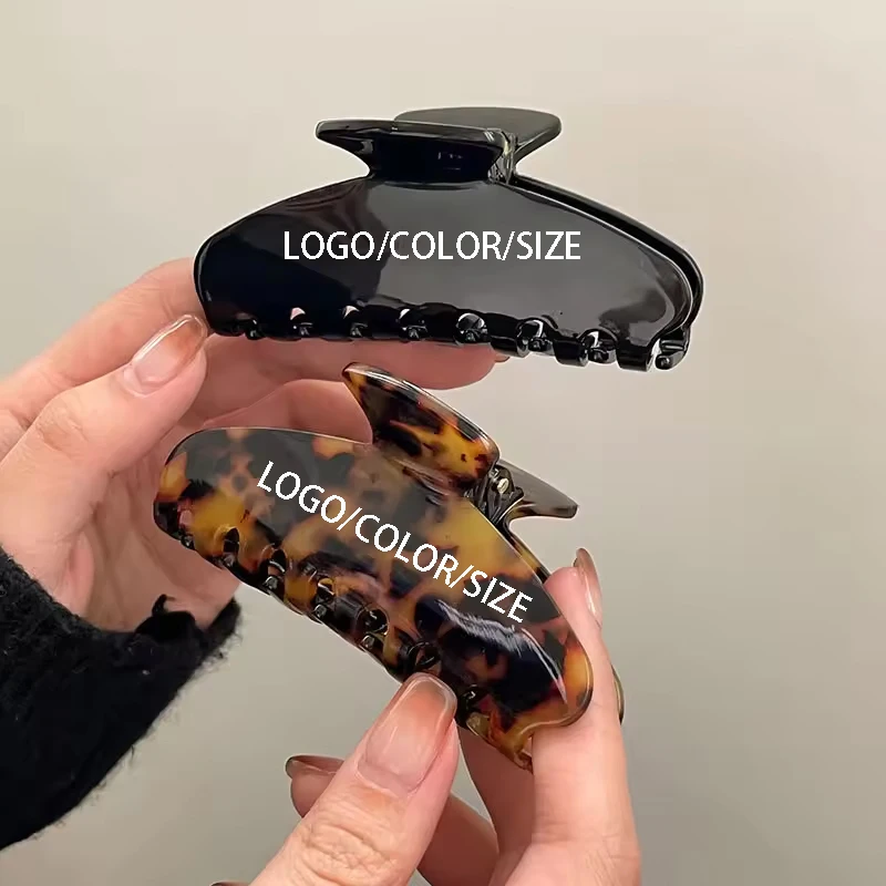 HC400D High quality customize logo  rhinestone name hair clip claw wholesale personalized cellulose acetate hair claw for women