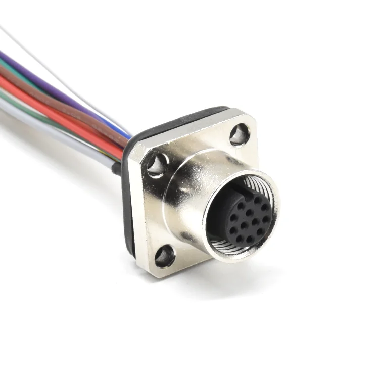 WESTSAM 12 pin circular industrial Panel Mount Connector Waterproof square female M12 Flange Socket