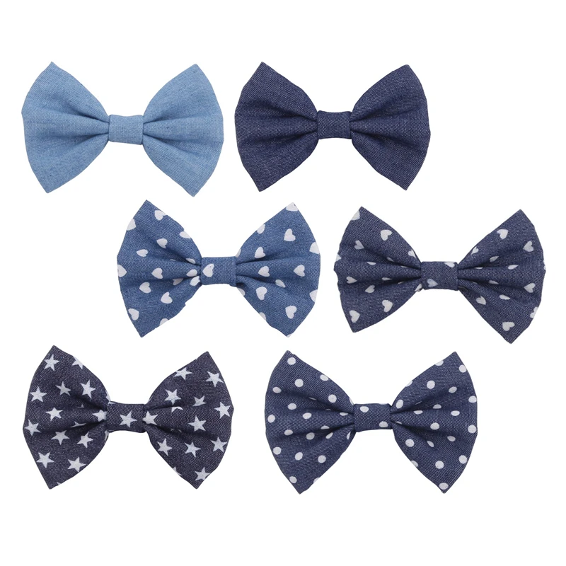 New Chic Fashion Denim Bow DIY Hair Accessories 4 Inches Big Denim Polka Dot Bow Hair Clip For Girls Headwear
