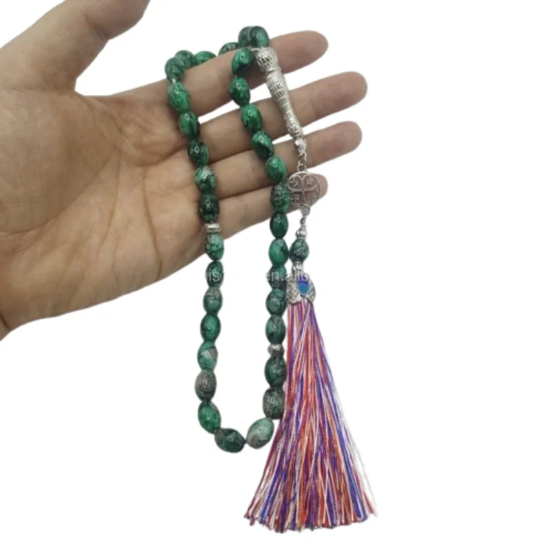 Натуральный эллиптический Многоцветный Полосатый Агат Aqeeq Tasbih Muslim 33 бусины браслет исламские аксессуары молитвенная бусина Арабская мисбаха