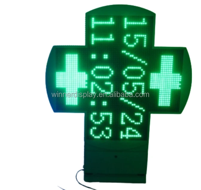 Flash Croissants Sign Green Outdoor Pharmacy Led Cross For Drug Stores pharmacy cross sign IP65 1300mm large cross led sign