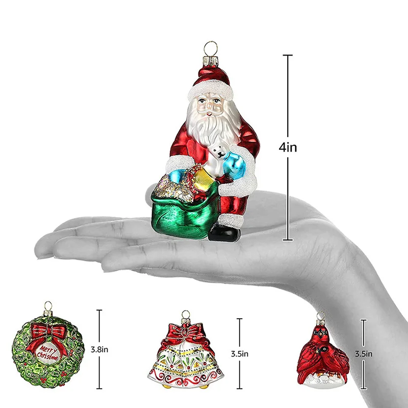 EAGLEGIFTS Mini Orange Baubles Hand-painted Large Christmas Fruit Santa Hanging Decorations with Gold Glass Ball Ornaments