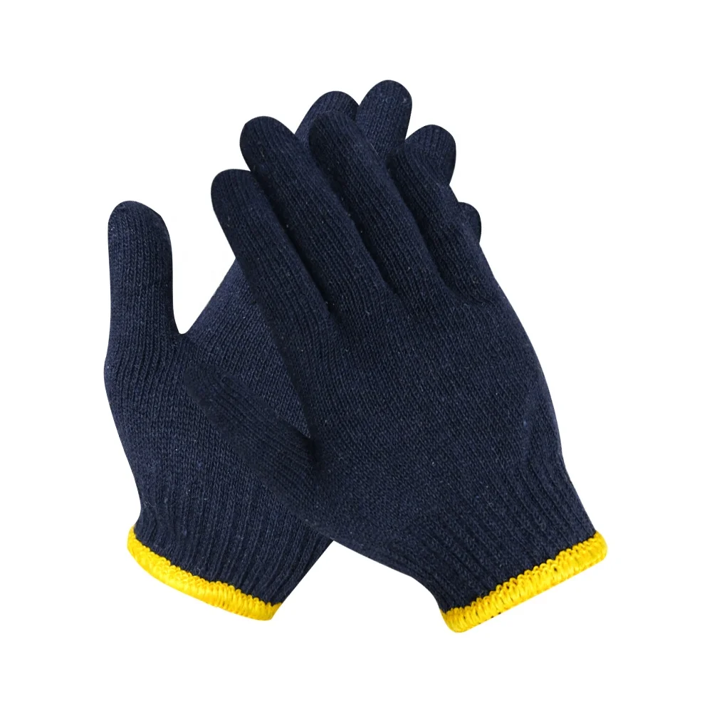 Best Selling 10 Gauge Washable Hard-Wearing Deep Blue Cotton Hand Safety Knitted Work Gloves