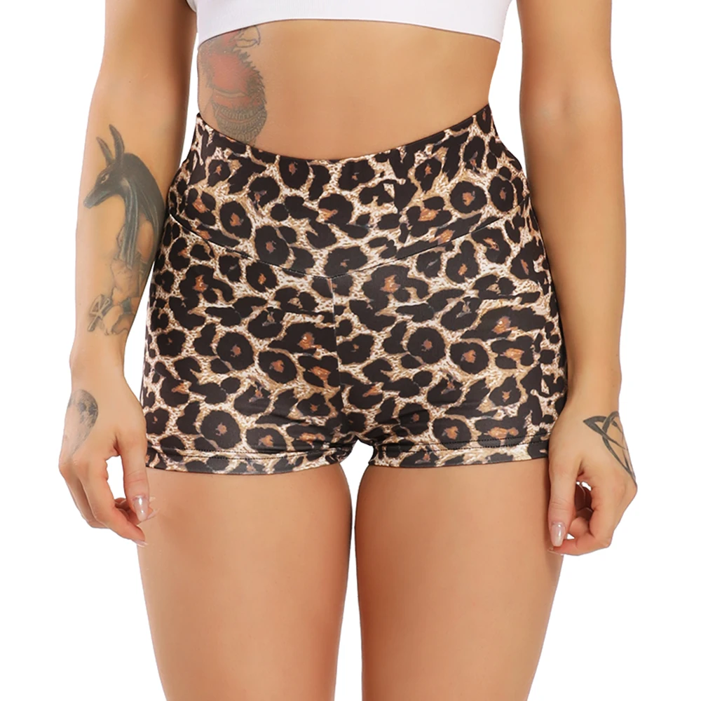 2024 New Womens High Waist Vital Leopard Print Fitness Yoga Scrunch Butt Running Shorts Solid Pattern Sport Gym Short Leggings