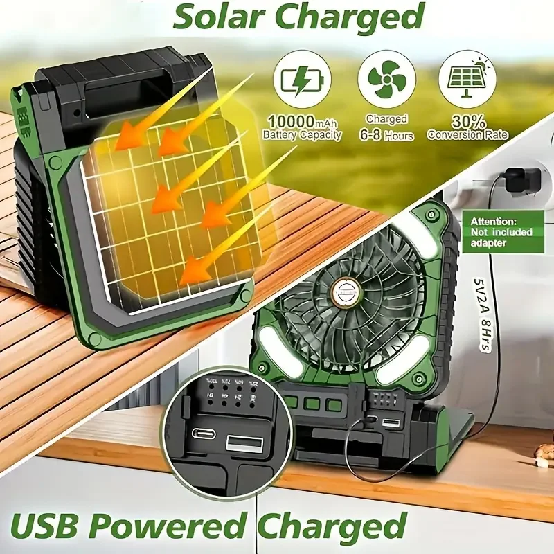 Outdoor Floor type-c camping light with fan plastic 7800mAh solar camping fan with led lantern