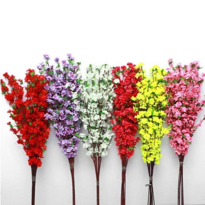 Wholesale Single Stem Simulation Flower Branch Landscaping Decoration Artificial Silk Peach Blossom