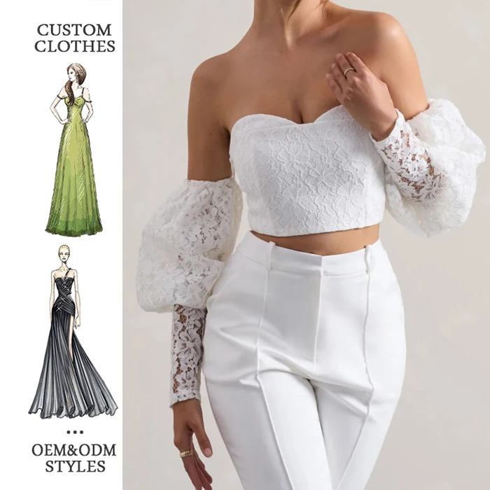 European And American Navel-Baring Short Tops For Women 2024 Trendy High Quality Corset Tops White Long Sleeve Lace Top