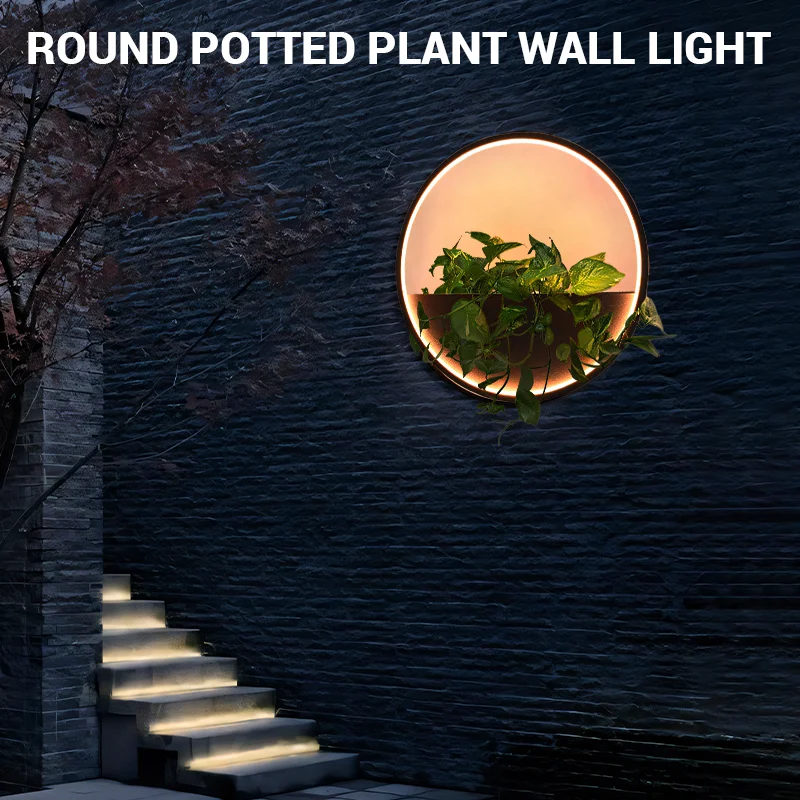AC220V Modern LED Garden Wall Lamp Stainless Steel Shell with Potted Decorative Features IP65 Villa garden Decor light