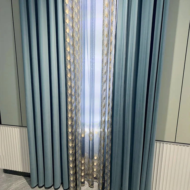 Sunny Textile Modern Luxury Window Curtains Chinese Style Velvet Curtains For Home Embroidery Blackout Curtain