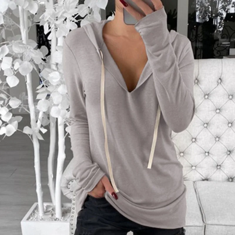 Одноцветная Толстовка на шнурке с v-образным вырезом на осень и зиму, пушистая толстовка с капюшоном на заказ с вышитым логотипом