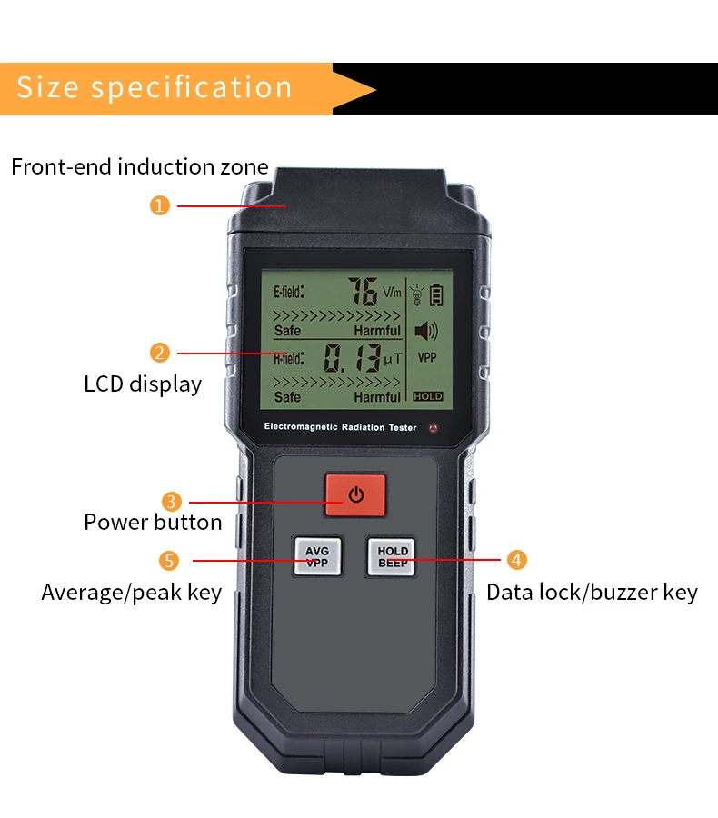 High Sensitive Electromagnetic Radiation Detector LCD screen EMF Tester with alarm function