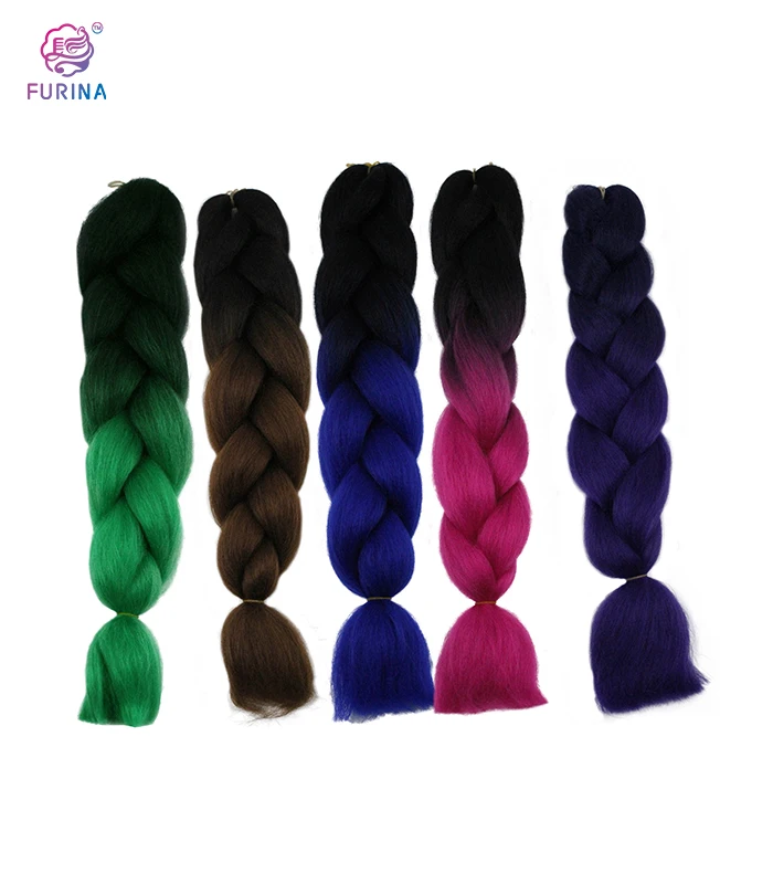Furina Hot water setting braiding hair synthetic hair extensions black/blue ombre color crochet braiding twist