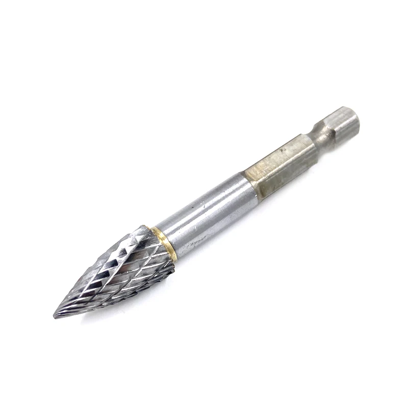 1/4 Hex Shank Double Cut Tungsten Carbide Rotary Burr Pointed End Tree Shape Type G for Wood Carving and Metal Polishing