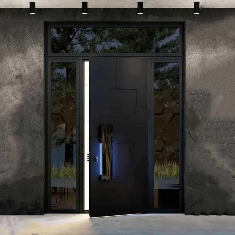 Guangzhou factory American modern style steel door custom villa security front door on both sides of the glass design