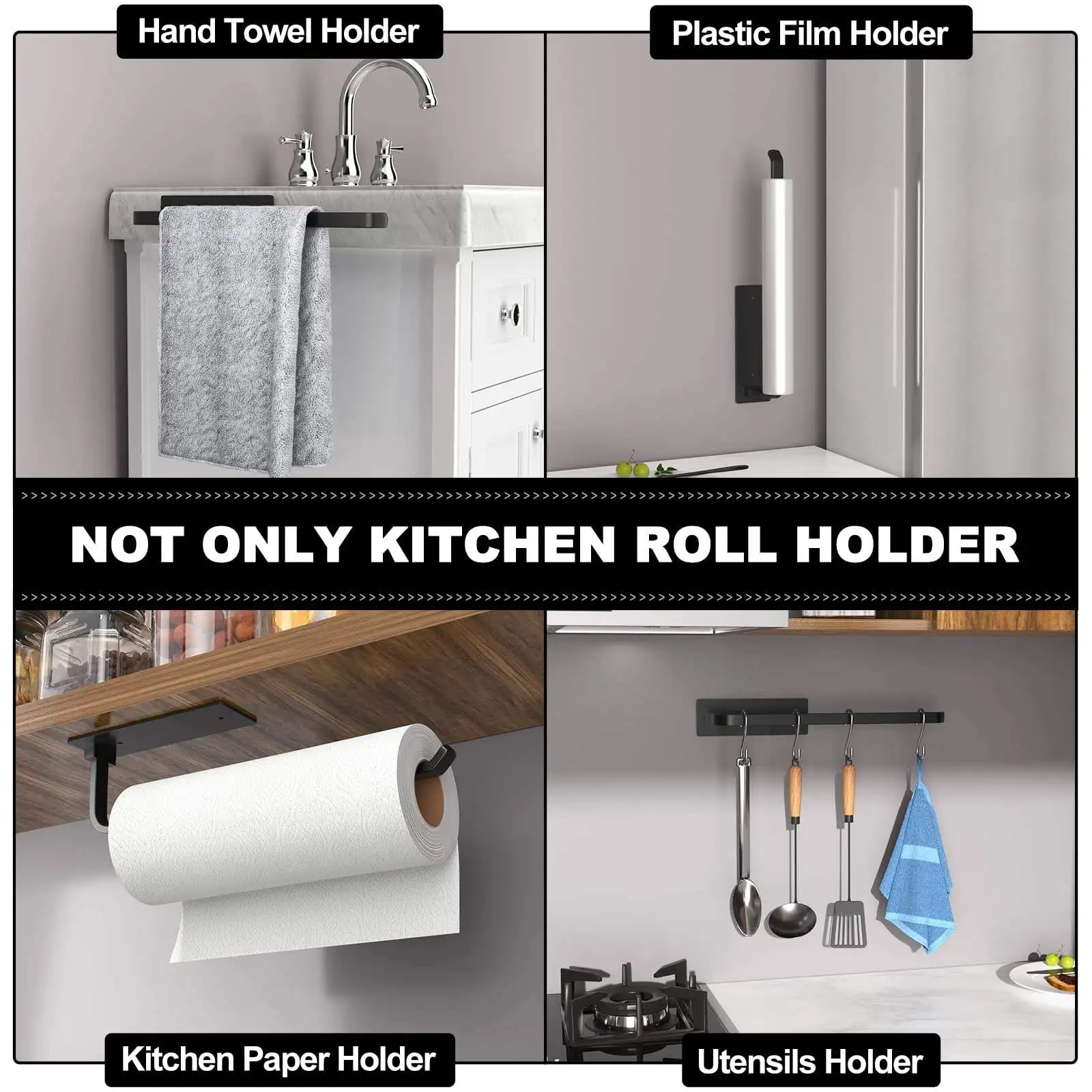 Matte Black Paper Towel Rack Under Cabinet for Kitchen Upgraded Aluminum Kitchen Roll Holder Paper Towel Holder