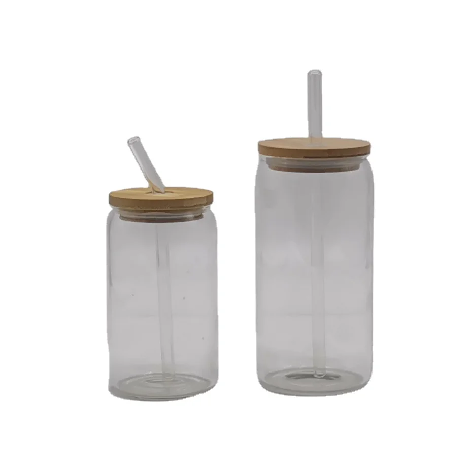25Ox 25Oz 16 Oz Clear Libby Bear Cans Glass Can No Lid 20Oz With Bamboo Lid And Glass Straw Subl