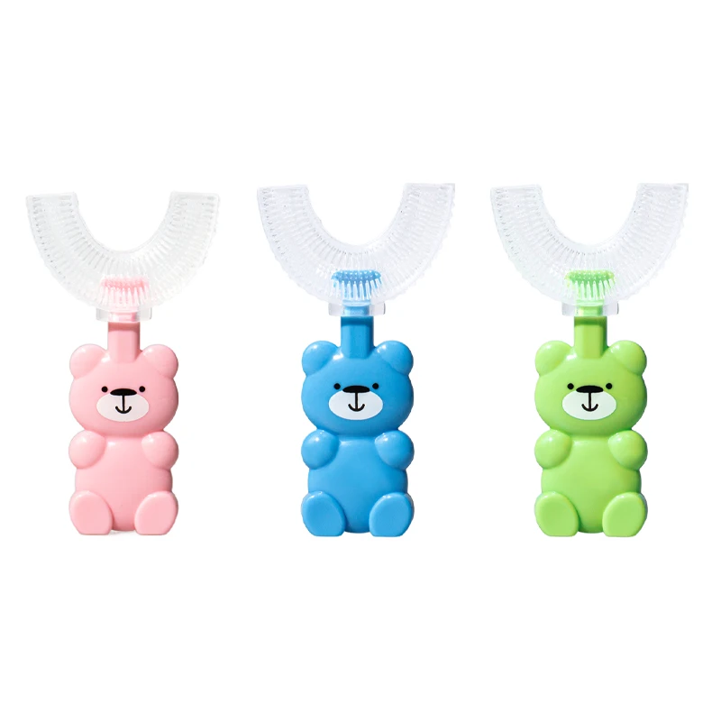 Silicone Bear U shape baby Oral Care Cleaning Training Teeth Brushes toothbrush for kids with case holder