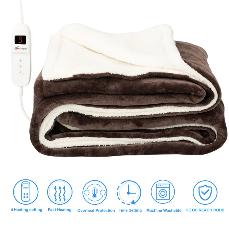 SAA King Size Flannel Heated Throw Electric Blanket For Winter