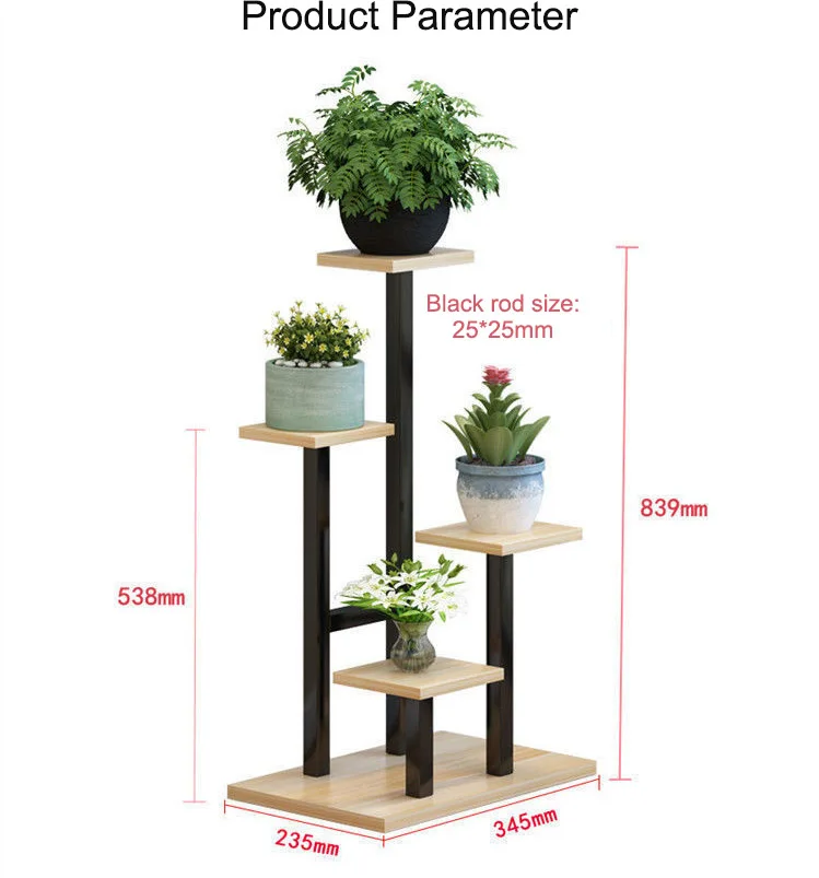 Metal flower stand 4 Tier Tall Indoor Outdoor Metal Wood Plant Shelf for Multiple Plants Tiered Pot Shelves Metal flower stand
