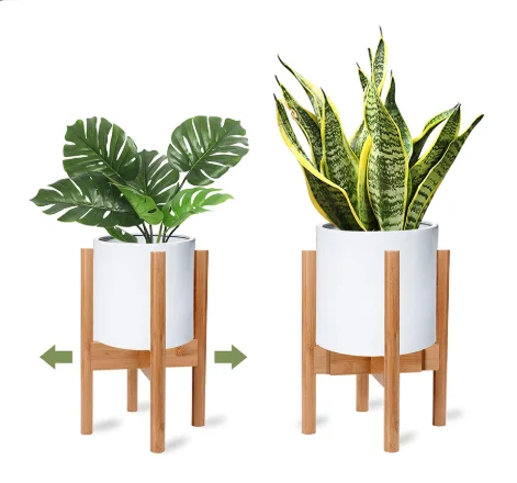 Modern Indoor Flower Pot Holder Stand Mid Century Wooden Plant Stand Outdoor Adjustable  For Living room