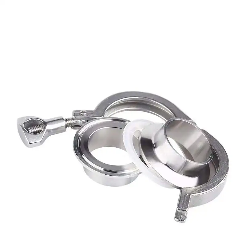 Stainless Steel Tri-Clover Pipe Clamp + 2 Pcs SUS304 Sanitary Pipe Weld Ferrule + Sanitary  Gasket
