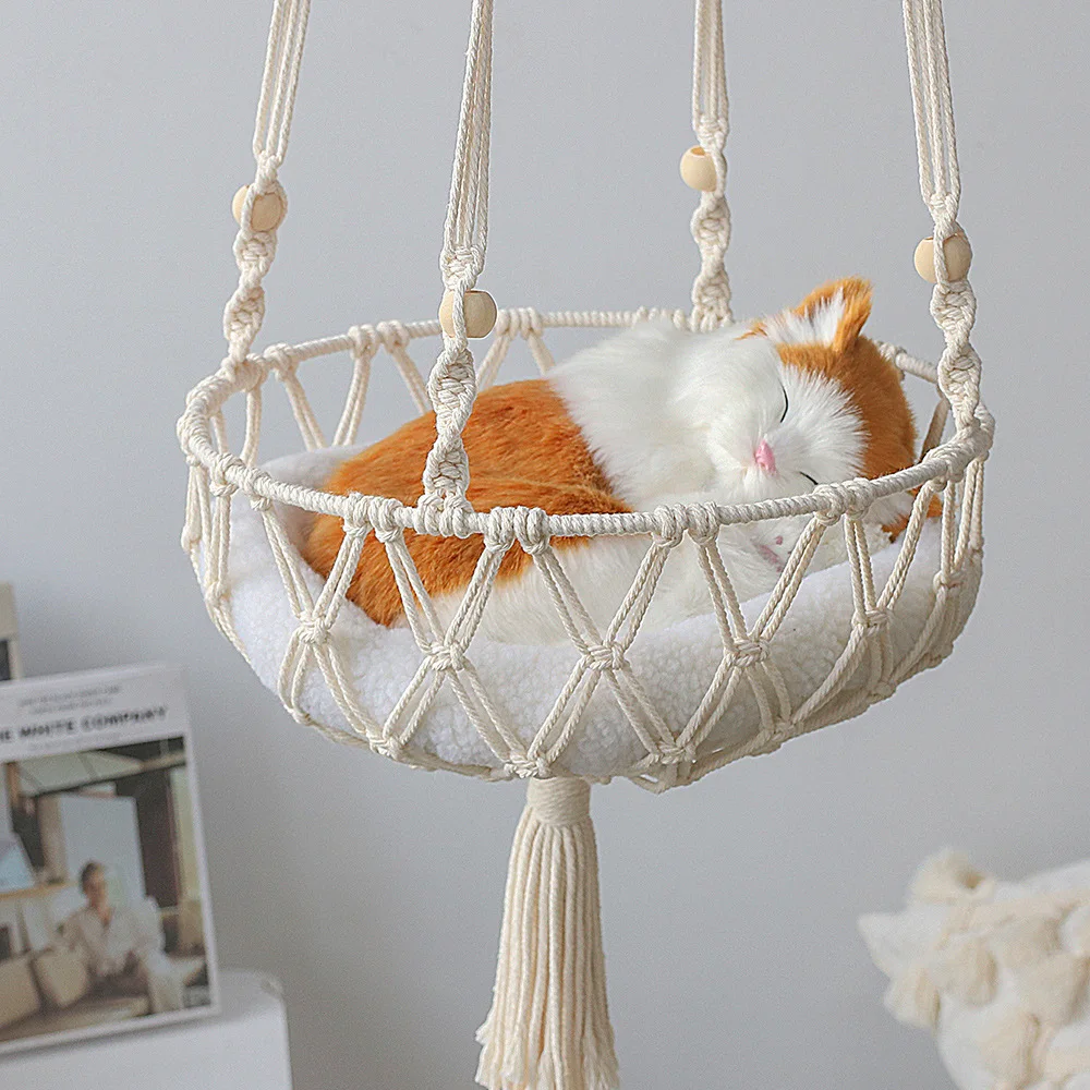 Bohemian Pet Hammock Cat Bed Handwoven Tassel Macrame Pet Cat Hammock Swing Bed Hanging Basket Net Bag For Cats