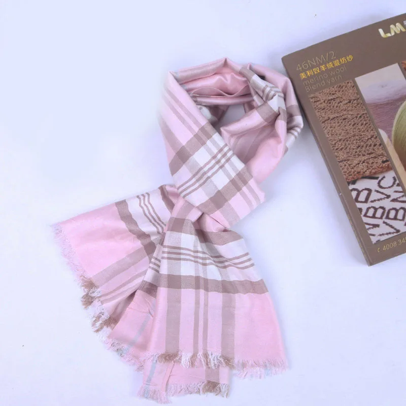 pink girl check pattern design woven scarf winter cashmere scarf long size