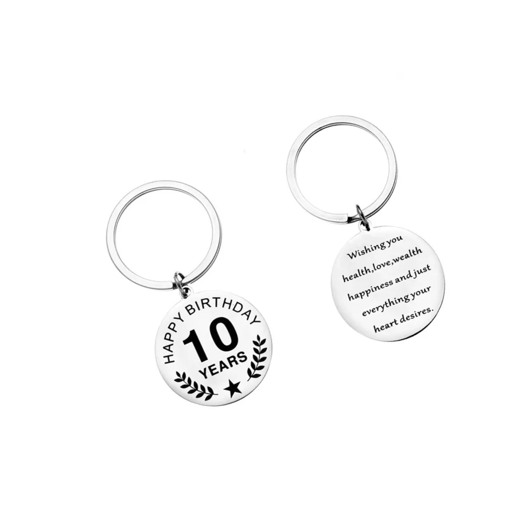 Creative gift Stainless steel keychain pendant round 10th anniversary commemorative tag engraved byte day keychain