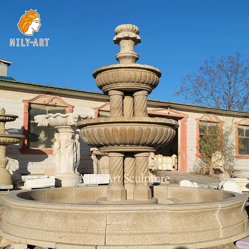 Large Natural Solid Granite Water Fountain with Carved Duck Statues for Outdoor