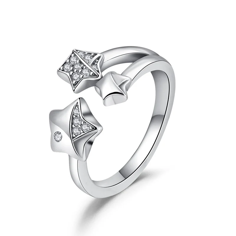 Hot 925 Sterling Silver Crown Heart Flower Wing Clear Zircon Sparkling CZ Brand Star Rings For Women Jewelry Anniversary