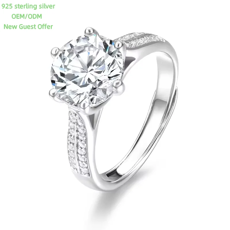 Hot sales solitaire diamond moissanite ring 925 sterling silver 1 2 ct carat vvs round cut for women engagement fine Jewelry