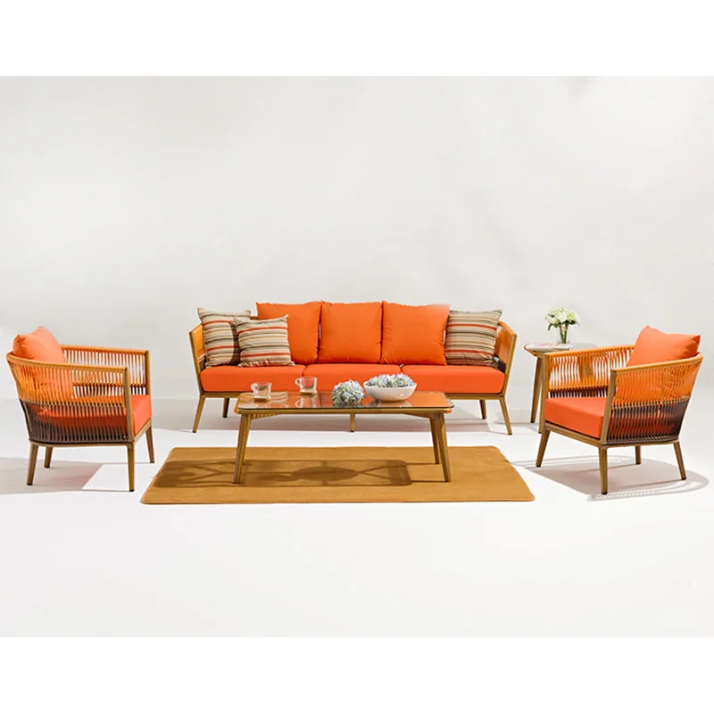 Новое поступление, высокое качество, оранжевый ротанговый садовый диван, уличные наборы мебели