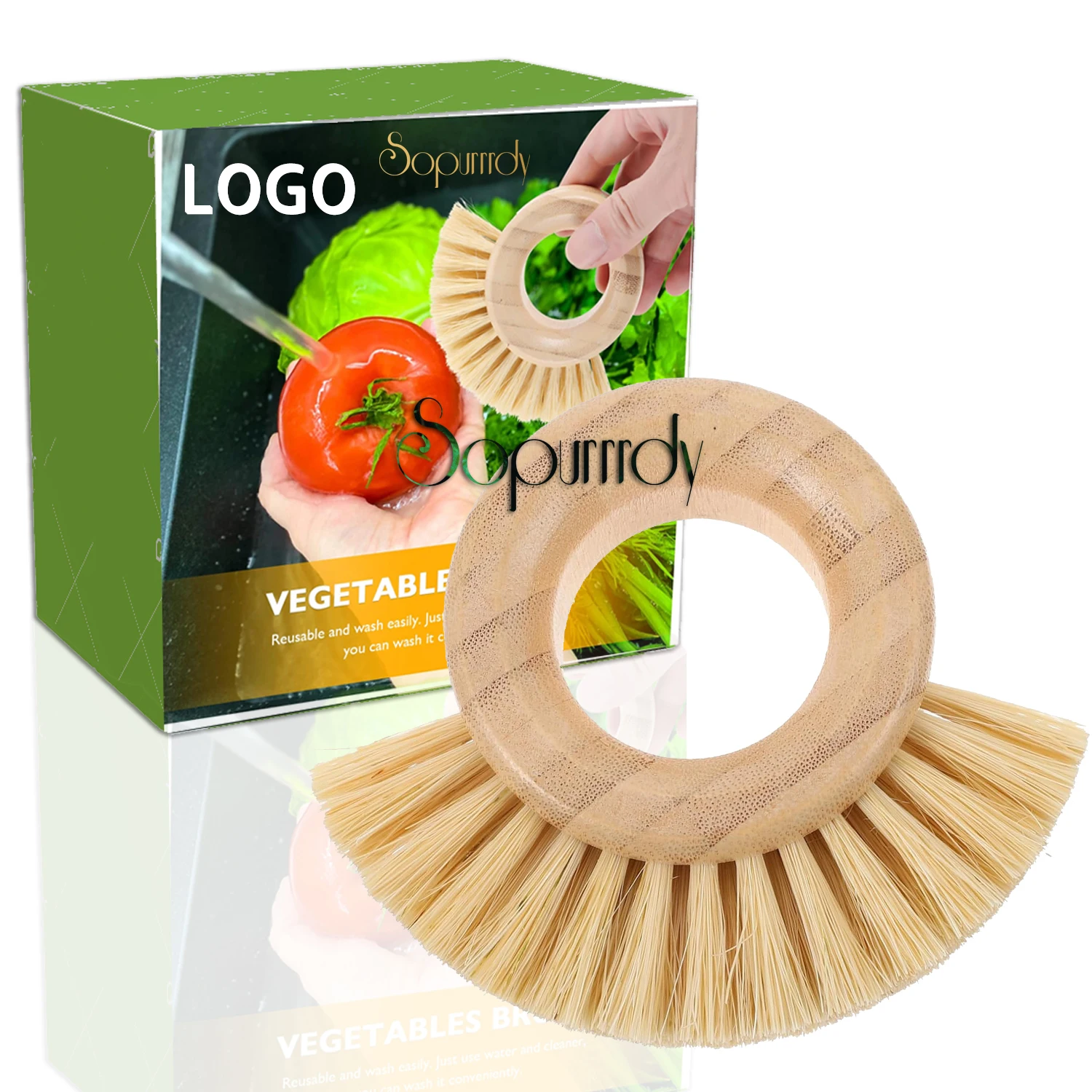 Custom Logo Cleaning Brush Fruit Vegetable Brush Scrubber Fruit Cleaning Pan Bristles Scrub Potatoes Washing Pot Scrubber Brush