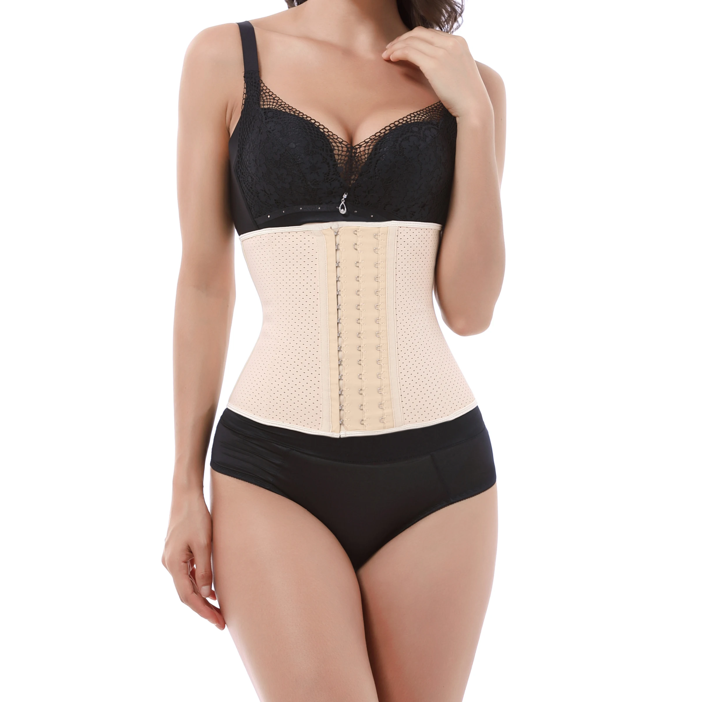 LangQin Private Label 3 row hooks 9 steel bone Breathable Black/Nude 5XL Tummy Tuck distributor waist trainer short torso