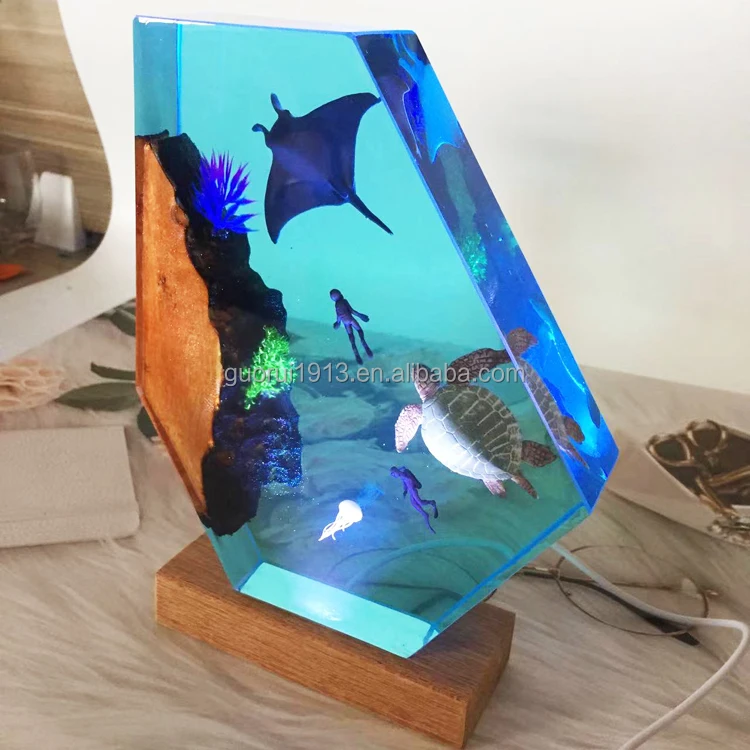 Luxury Ocean Sea Animal Wood Resin Night Light Handicraft DIY Decoration Led Light Tropic Tour Commemorative Gift